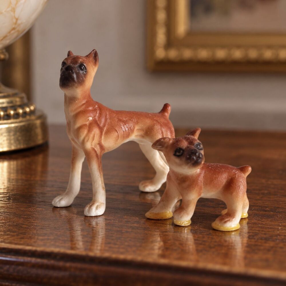Miniature Boxer Bone China Porcelain Figurines Handcrafted Lot of 2 vintage